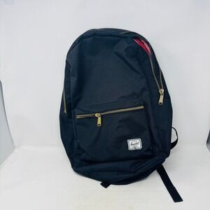 Herschel Classic Black Backpack Gold Zippers Logo Patch Laptop Bag Utility Basic